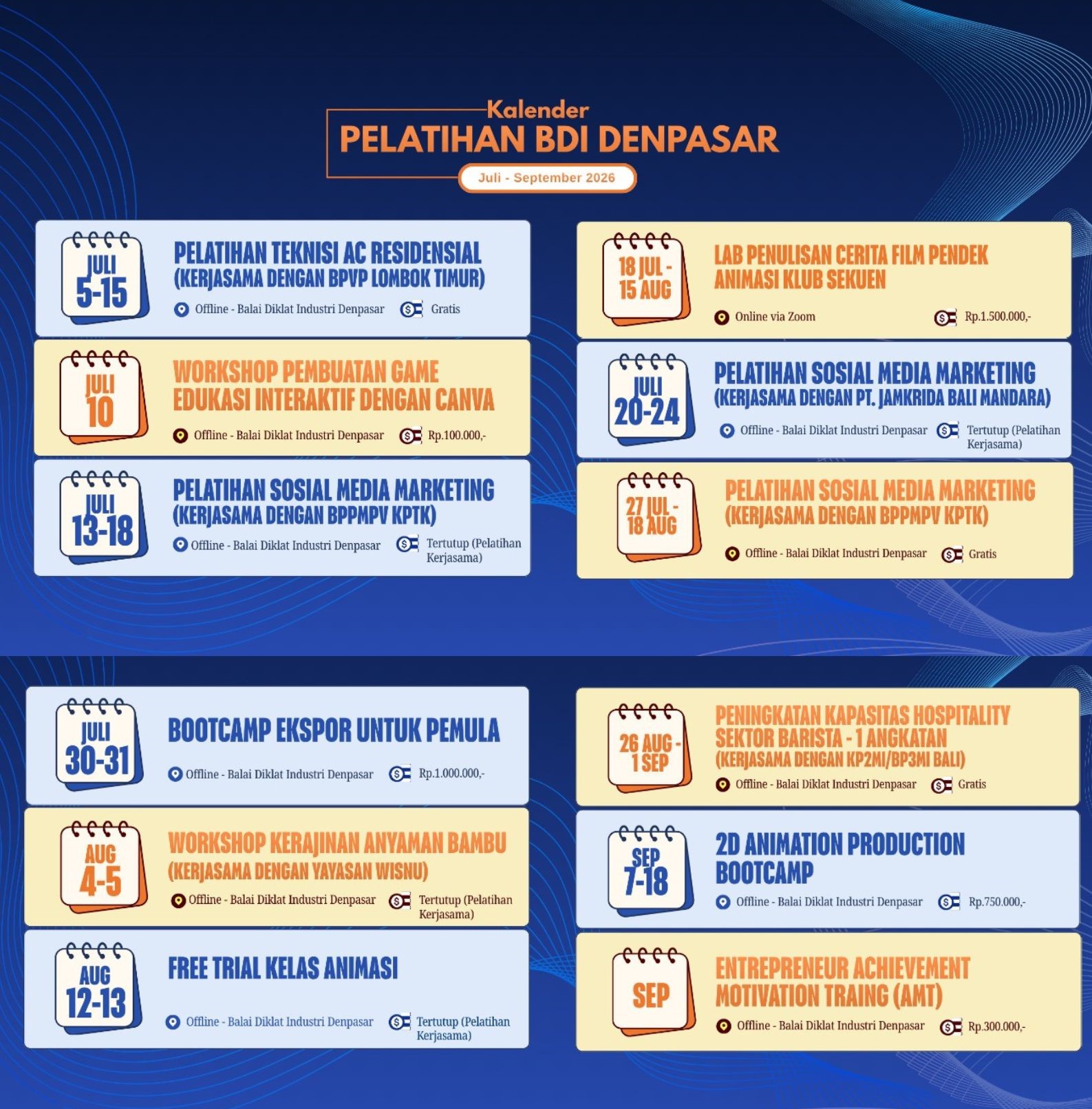 Kalender Event BDI Denpasar Untuk Periode Juli-September 2026